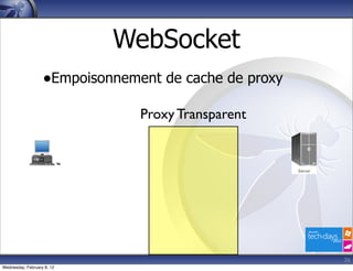 WebSocket
                   •Empoisonnement de cache de proxy
                                Proxy Transparent




                                                       26
Wednesday, February 8, 12
 