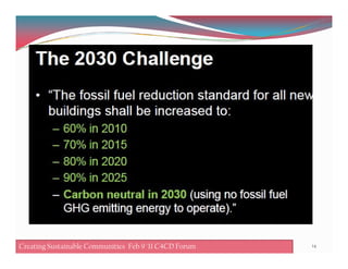 14Creating Sustainable Communities Feb 8 '11 C4CD ForumCreating Sustainable Communities Feb 9 '11 C4CD Forum
 
