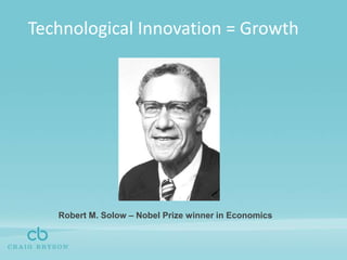 Technological Innovation = GrowthRobert M. Solow – Nobel Prize winner in Economics