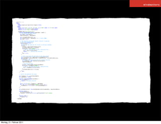 <!DOCTYPE html>
                <html>
                  <head>
                    <title>JavaScript Audio Write Example</title>
                  </head>
                  <body>
                    <input type="text" size="4" id="freq" value="440"><label for="hz">Hz</label>
                    <button onclick="start()">play</button>
                    <button onclick="stop()">stop</button>

                    <script type="text/javascript">
                      function AudioDataDestination(sampleRate, readFn) {
                        // Initialize the audio output.
                        var audio = new Audio();
                        audio.mozSetup(1, sampleRate);

                          var currentWritePosition = 0;
                          var prebufferSize = sampleRate / 2; // buffer 500ms
                          var tail = null;

                          // The function called with regular interval to populate
                          // the audio output buffer.
                          setInterval(function() {
                            var written;
                            // Check if some data was not written in previous attempts.
                            if(tail) {
                              written = audio.mozWriteAudio(tail);
                              currentWritePosition += written;
                              if(written < tail.length) {
                                // Not all the data was written, saving the tail...
                                tail = tail.slice(written);
                                return; // ... and exit the function.
                              }
                              tail = null;
                            }

                            // Check if we need add some data to the audio output.
                            var currentPosition = audio.mozCurrentSampleOffset();
                            var available = currentPosition + prebufferSize - currentWritePosition;
                            if(available > 0) {
                              // Request some sound data from the callback function.
                              var soundData = new Float32Array(available);
                              readFn(soundData);

                              // Writting the data.
                              written = audio.mozWriteAudio(soundData);
                              if(written < soundData.length) {
                                // Not all the data was written, saving the tail.
                                tail = soundData.slice(written);
                              }
                              currentWritePosition += written;
                            }
                          }, 100);
                      }

                      // Control and generate the sound.

                      var frequency = 0, currentSoundSample;
                      var sampleRate = 44100;

                      function requestSoundData(soundData) {
                        if (!frequency) {
                          return; // no sound selected
                        }

                          var k = 2* Math.PI * frequency / sampleRate;
                          for (var i=0, size=soundData.length; i<size; i++) {
                            soundData[i] = Math.sin(k * currentSoundSample++);
                          }
                      }

                      var audioDestination = new AudioDataDestination(sampleRate, requestSoundData);

                      function start() {
                        currentSoundSample = 0;
                        frequency = parseFloat(document.getElementById("freq").value);
                      }

                      function stop() {
                        frequency = 0;
                      }
                  </script>




Montag, 21. Februar 2011
 