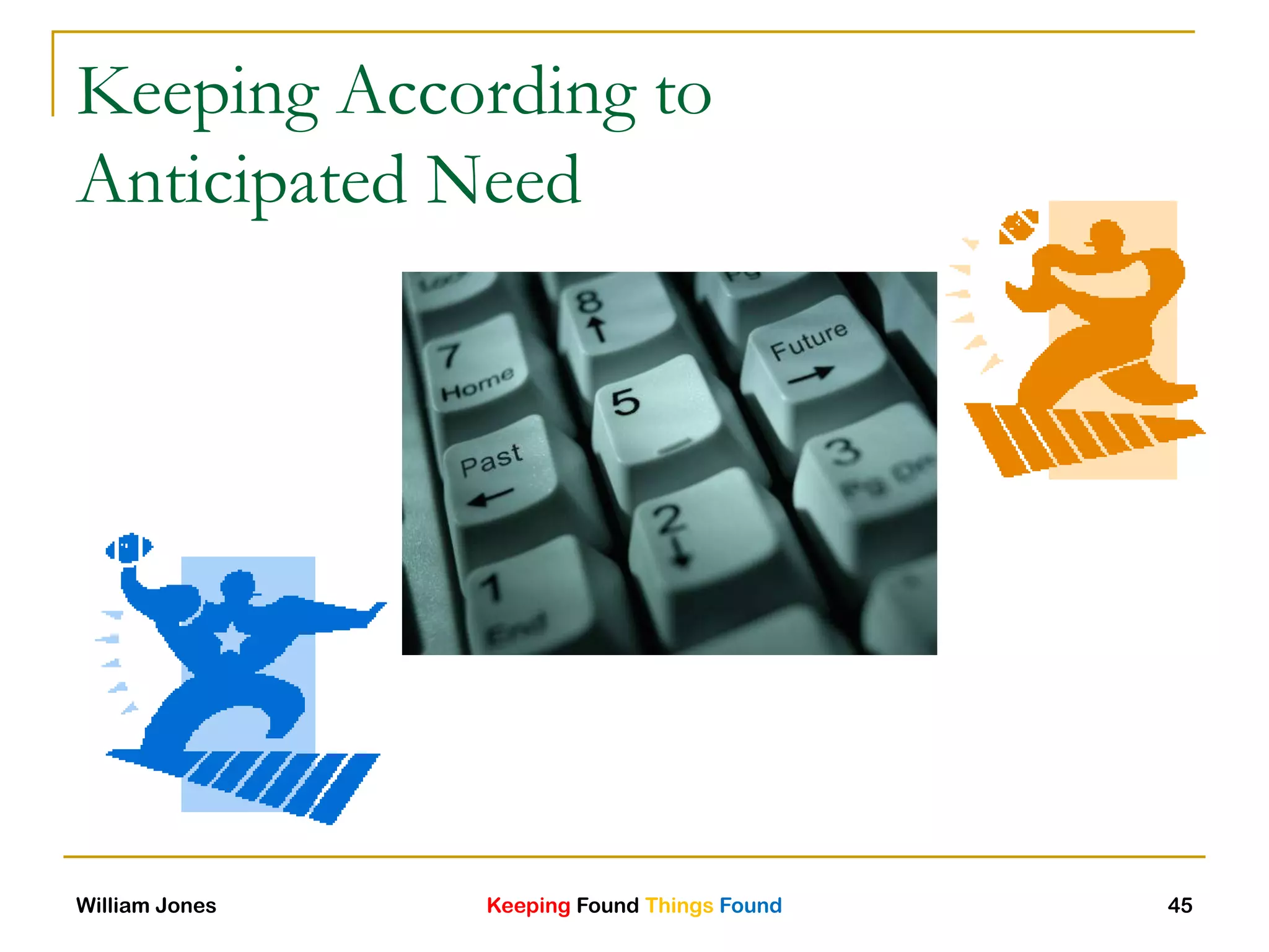 Keeping Found Things FoundWilliam Jones 45
Keeping According to
Anticipated Need
 
