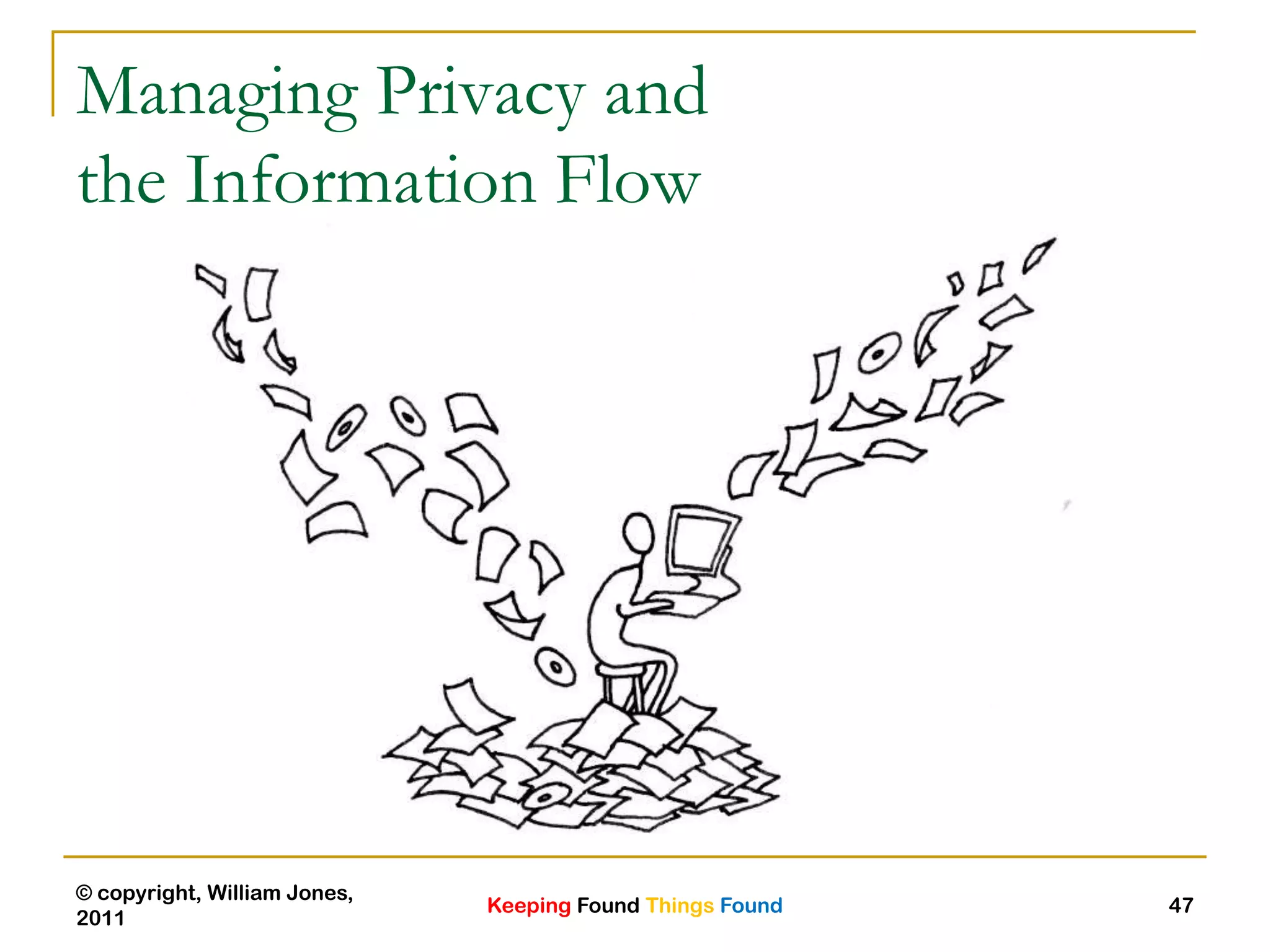 Keeping Found Things Found
© copyright, William Jones,
2011
47
Managing Privacy and
the Information Flow
 