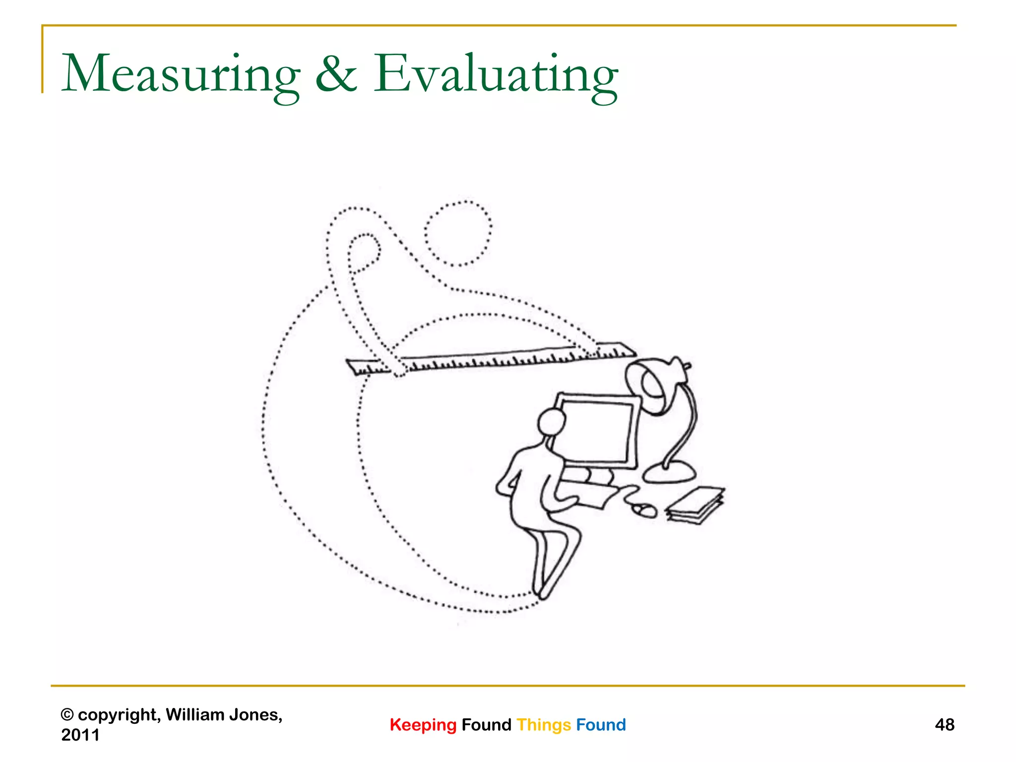 Keeping Found Things Found
© copyright, William Jones,
2011
48
Measuring & Evaluating
 