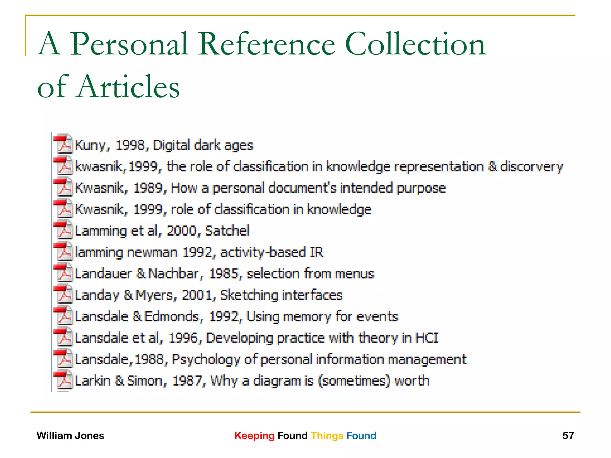 Keeping Found Things FoundWilliam Jones 57
A Personal Reference Collection
of Articles
 