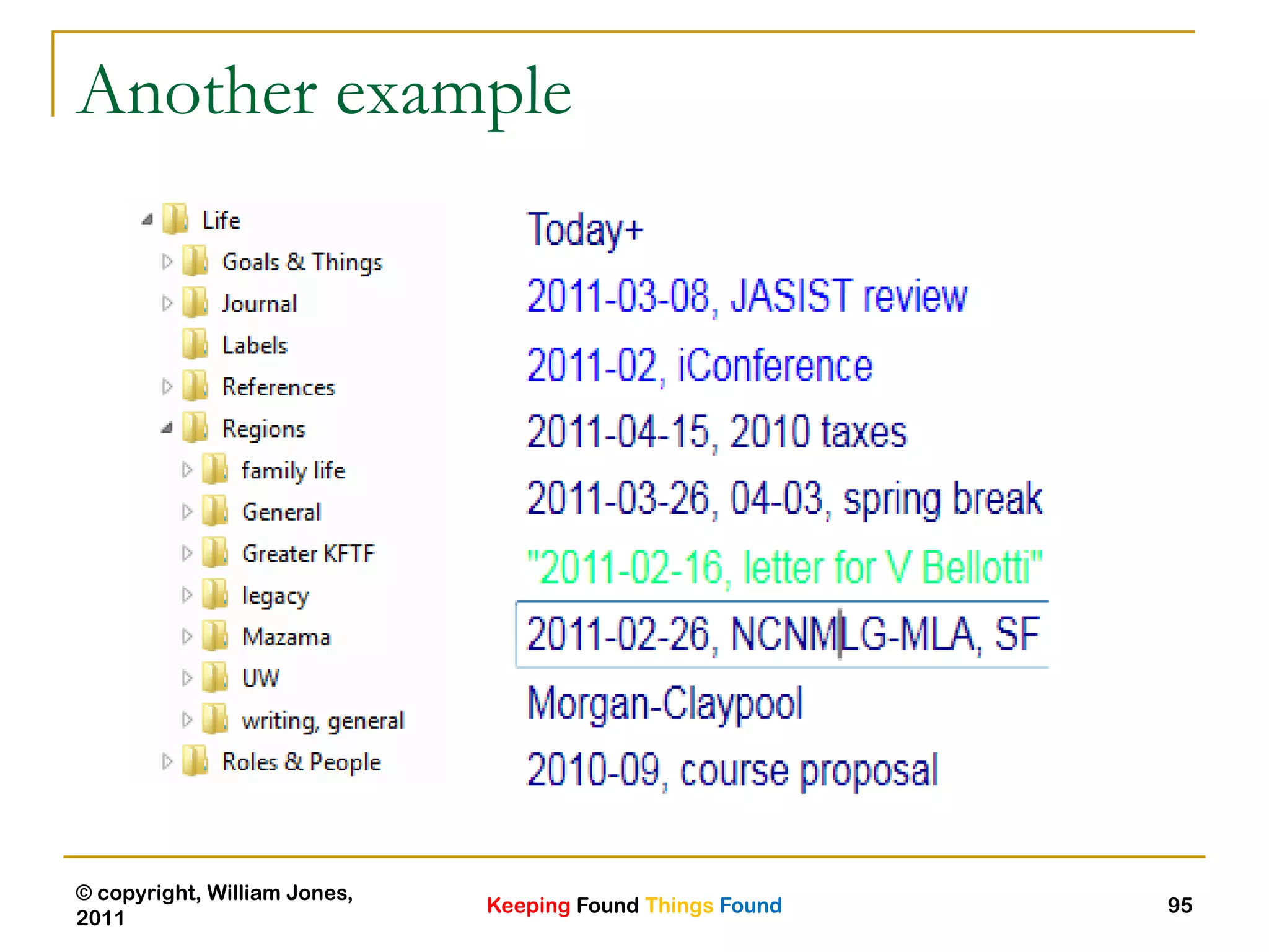 Keeping Found Things Found
© copyright, William Jones,
2011
95
Another example
 