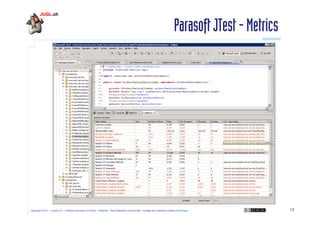 Parasoft JTest - Metrics

Copyright © 2011 – Licence CC – Creative Commons 2.0 France – Paternité – Pas d'Utilisation Commerciale – Partage des Conditions Initiales à l'Identique

13

 