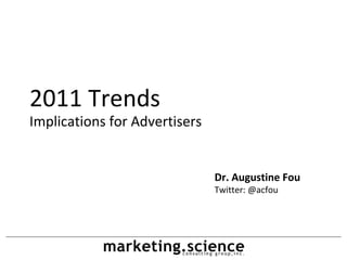 2011 Trends Implications for Advertisers Dr. Augustine Fou Twitter: @acfou 