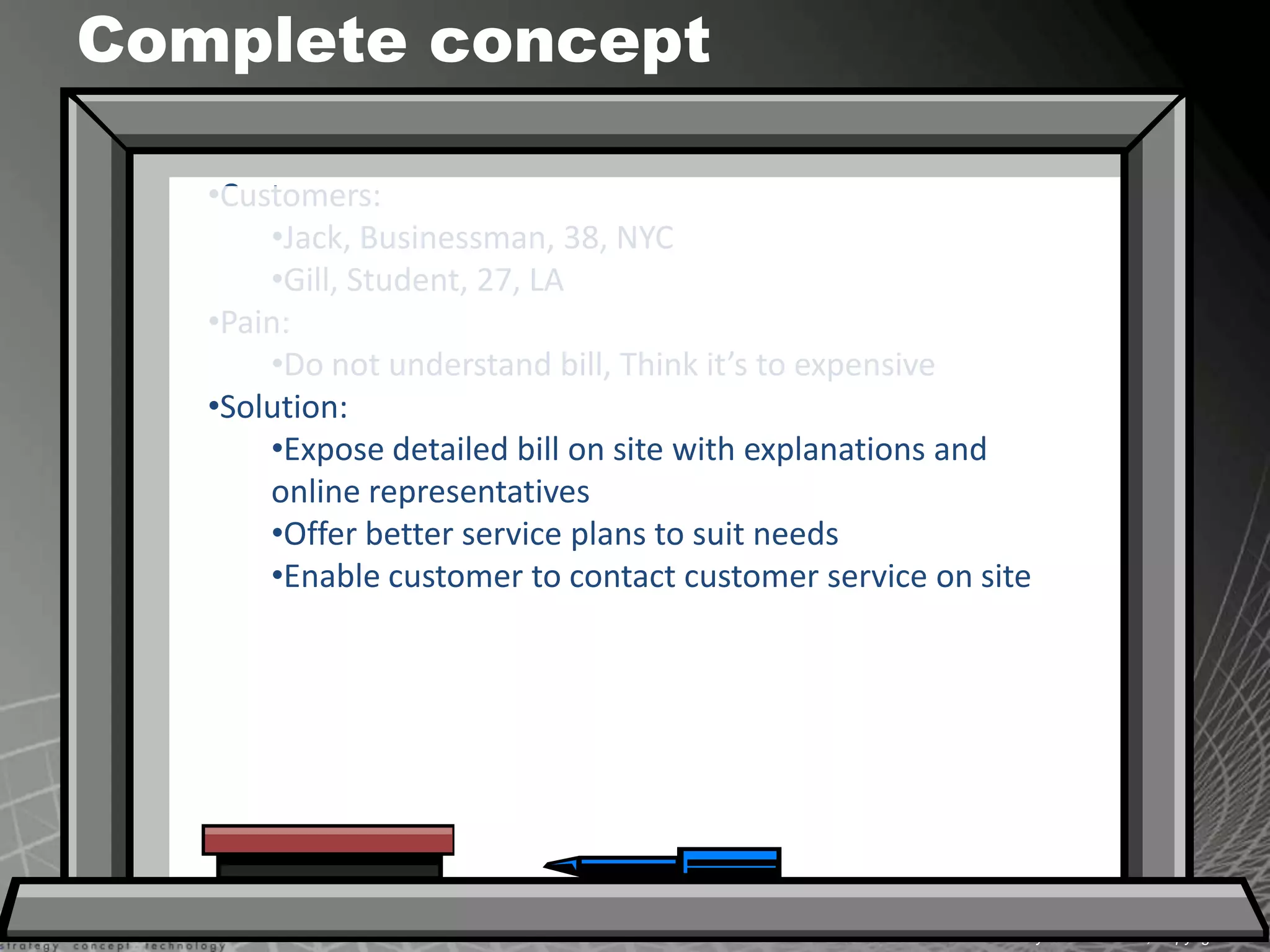 Cut call center calls (reduce calls)Concept