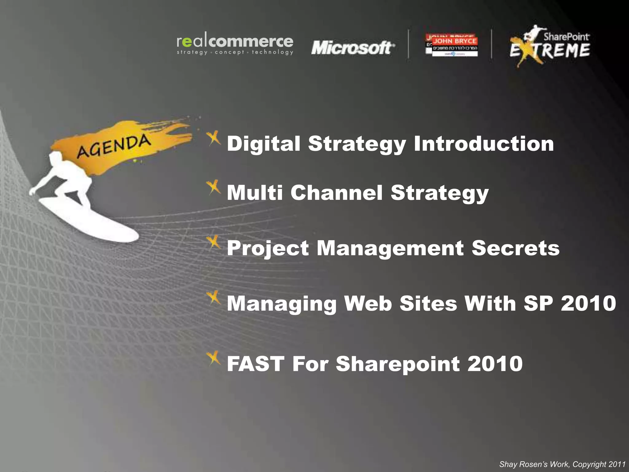Digital Strategy IntroductionMulti Channel StrategyProject Management SecretsManaging Web Sites With SP 2010FAST For Sharepoint 2010