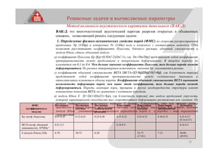 18
Решаемые задачи и вычисляемые параметры
Метод волнового акустического каротажа дипольного (ВАК-Д)
ВАК-Д это многочастотный акустический каротаж разрезов открытых и обсаженных
скважин, позволяющий решать следующие задачи:
1. Определение физико-механических свойств пород (ФМС) по скорости распространения
продольных Vp (1/Dtp) и поперечных Vs (1/Dts) волн в комплексе с плотностным методом ГГКп
позволяет рассчитывать коэффициенты Пуассона, бокового распора, объемной сжимаемости и
модули Юнга, сдвига, объемный модуль:
а) коэффициент Пуассона Кр [Kp=(0.5Dx2-2)/Dx2-1), где Dx=Dts/Dtp] представляет собой коэффициент
пропорциональности между продольными и поперечными деформациями. В твердых породах он
изменяется от 0.1 до 0.4. Чем больше значение коэффициента Пуассона, тем больше порода может
деформироваться. По разным литературным источникам значения Кр указываются разные.
г) коэффициент объемной сжимаемости BETA [BETA=3(1-Kp)(Dtp)2/δ(1+Kp), где δ-плотность породы]
представляет собой коэффициент пропорциональности между создаваемым давлением и
относительным изменением объема породы. Коэффициент объемной сжимаемости BETA оценивает
возможность деформации пород, чем выше этот коэффициент, тем больше порода может
деформироваться. Породы, имеющие поры, трещины и другие неоднородности структуры имеют
повышенные показания BETA, по сравнению с плотными породами.
в) модуль Юнга Е [E=2δ(1/(Dts)2(1+Kp), где δ-плотность породы] это модуль продольной упругости,
который характеризует способность тел сопротивляться деформациям растяжения или сжатия. По
разным литературным источникам значения Е разные. Установлено, что чем меньше размер
кристаллов в горных породах, тем большее значение модуля Юнга они имеют. Как правило, значения
модуля Юнга уменьшаются с увеличением пористости пород и в породах с явно выраженной
слоистостью.
ФМС
(коэффициенты и
модули)
Песчаники Песчаники
плотные
Песчаники
слабосцементи
рованные
Известняки Известняки
плотные
Известняки
трещиноватые
Доломиты
Kp (коэф. Пуассона) 0.07-0.29 0.15-0.25 0.22-0.30 0.15-0.32 0.25-0.33 0.30-0.35 0.25-0.27
(0.16-0.27)
BETA (коэф. объемной
сжимаемости), 104МПа-1
0.21-2.5 0.18-0.9 0.16-0.3
Е (модуль Юнга), GПа 6-70 30-72 6-20 25-75
(17-81)
7-15 30-80
(49-93)
 