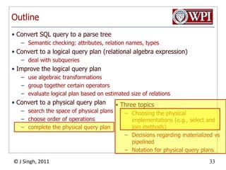 Optimization AlgorithmsHeuristic basedCost basedDynamic programming: System RRule-based optimizations: DB2, SQL-Server