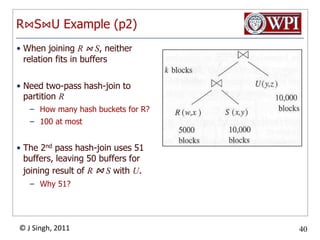 OutlineConvert SQL query to a parse treeSemantic checking: attributes, relation names, typesConvert to a logical query plan (relational algebra expression)deal with subqueriesImprove the logical query planuse algebraic transformationsgroup together certain operatorsevaluate logical plan based on estimated size of relations Convert to a physical query plansearch the space of physical plans choose order of operationscomplete the physical query planThree topicsChoosing the physical implementations (e.g., select and join methods)Decisions regarding materialized vs pipelinedNotation for physical query plans