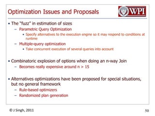 R⋈S⋈U Example (p5)Case 3: k > 5,000, we cannot perform two-pass join in 50 buffers available if result of R ⋈ S is pipelined. We are forced to materialize the relation R ⋈ S. The number of disk I/O’s is:45,000 for two-pass hash-join R and Sk to store R ⋈ S on disk30,000 + 3k for two-pass join of U in R ⋈ SThe total cost is 75,000+4k.