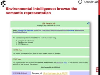 Environmental intelligence: browse the
semantic representation




                                                      125
             Browse at: http://sensors.ijs.si:2020/
 