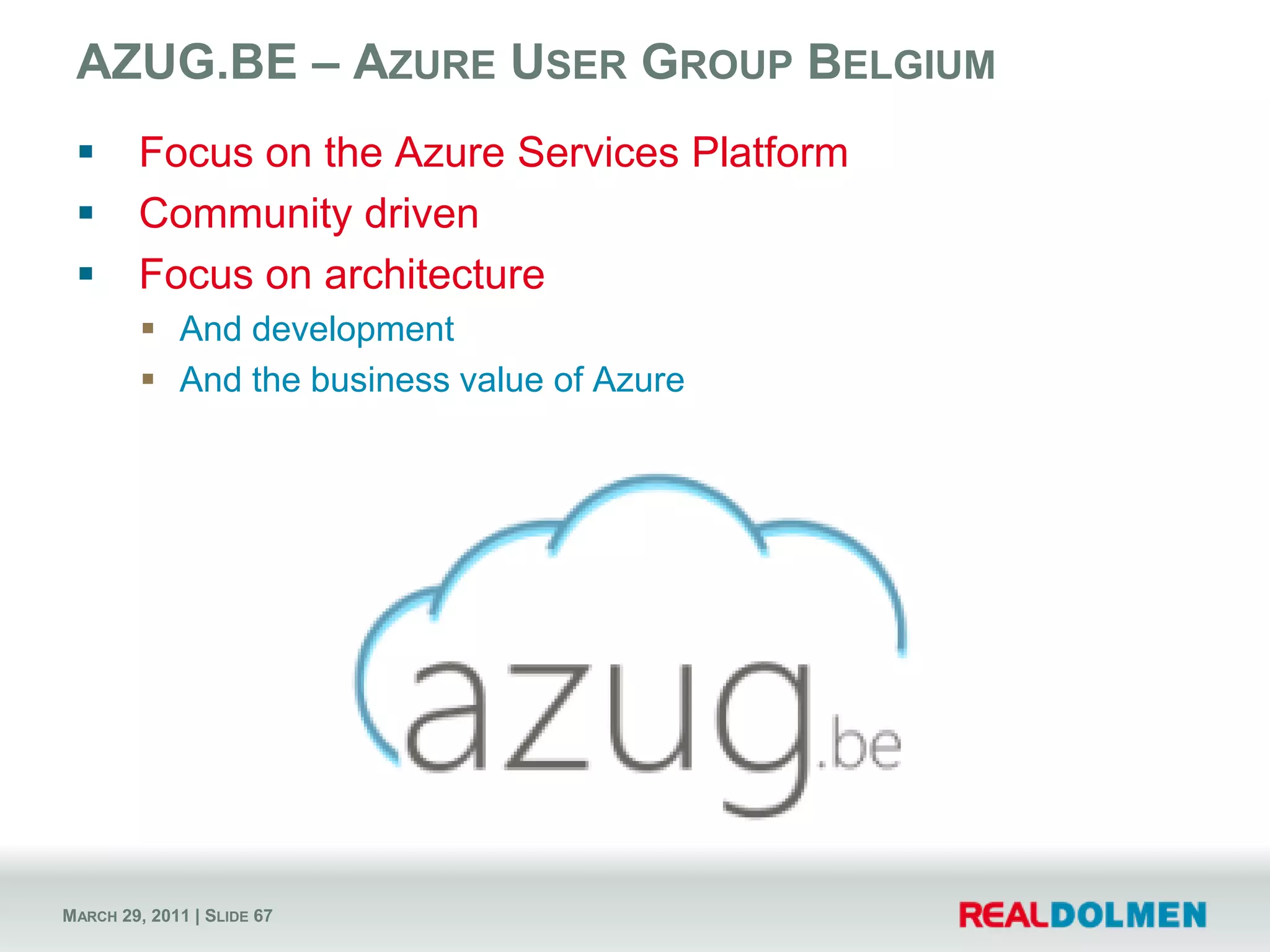 Step 5: Auto ScalingAuto scaling would be a big benefitDuring events all 4 people are busyIt is the cloud after all? The scale-up/down thing?Application should be able to monitor itselfRealDolmen auto scaling component
