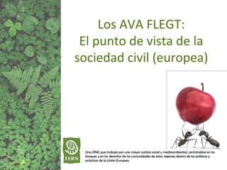 Una ONG que trabaja por una mayor justicia social y medioambiental, centrándose en los bosques y en los derechos de las comunidades de estas regiones dentro de las políticas y prácticas de la Unión Europea. Los AVA FLEGT: El punto de vista de la sociedad civil (europea) 