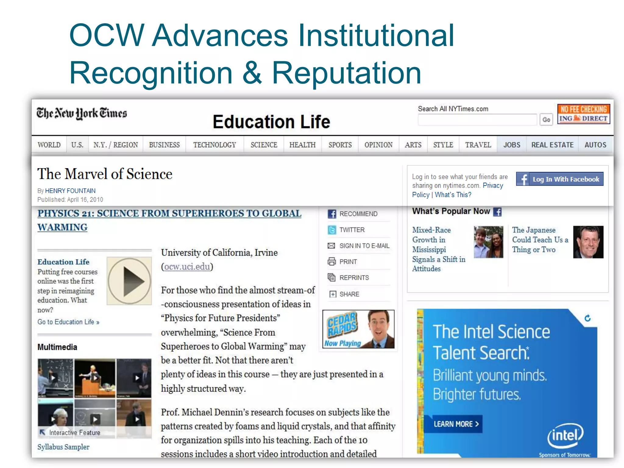 OCW Advances Institutional
Recognition & Reputation
 
