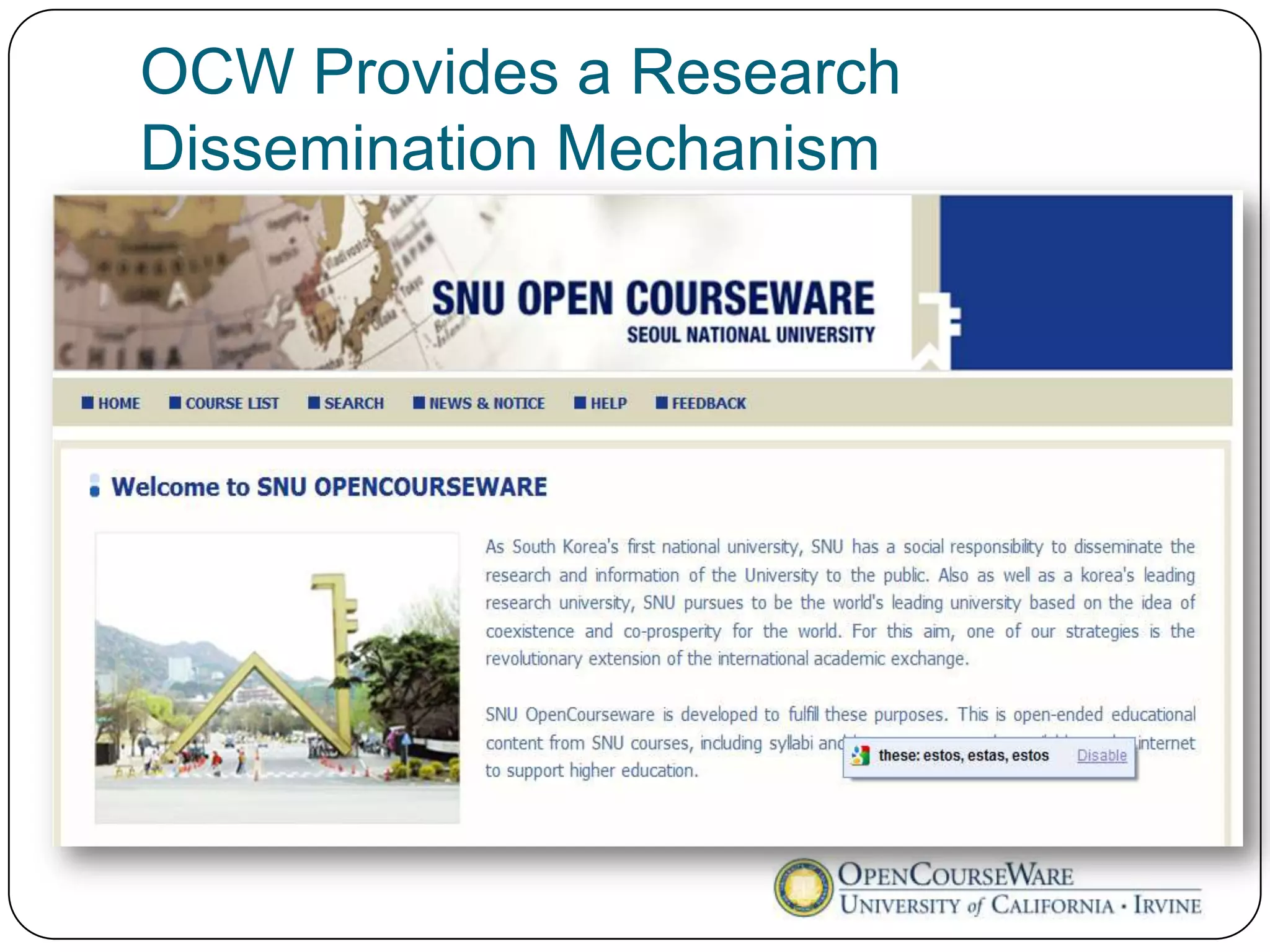OCW Provides a Research
Dissemination Mechanism
 