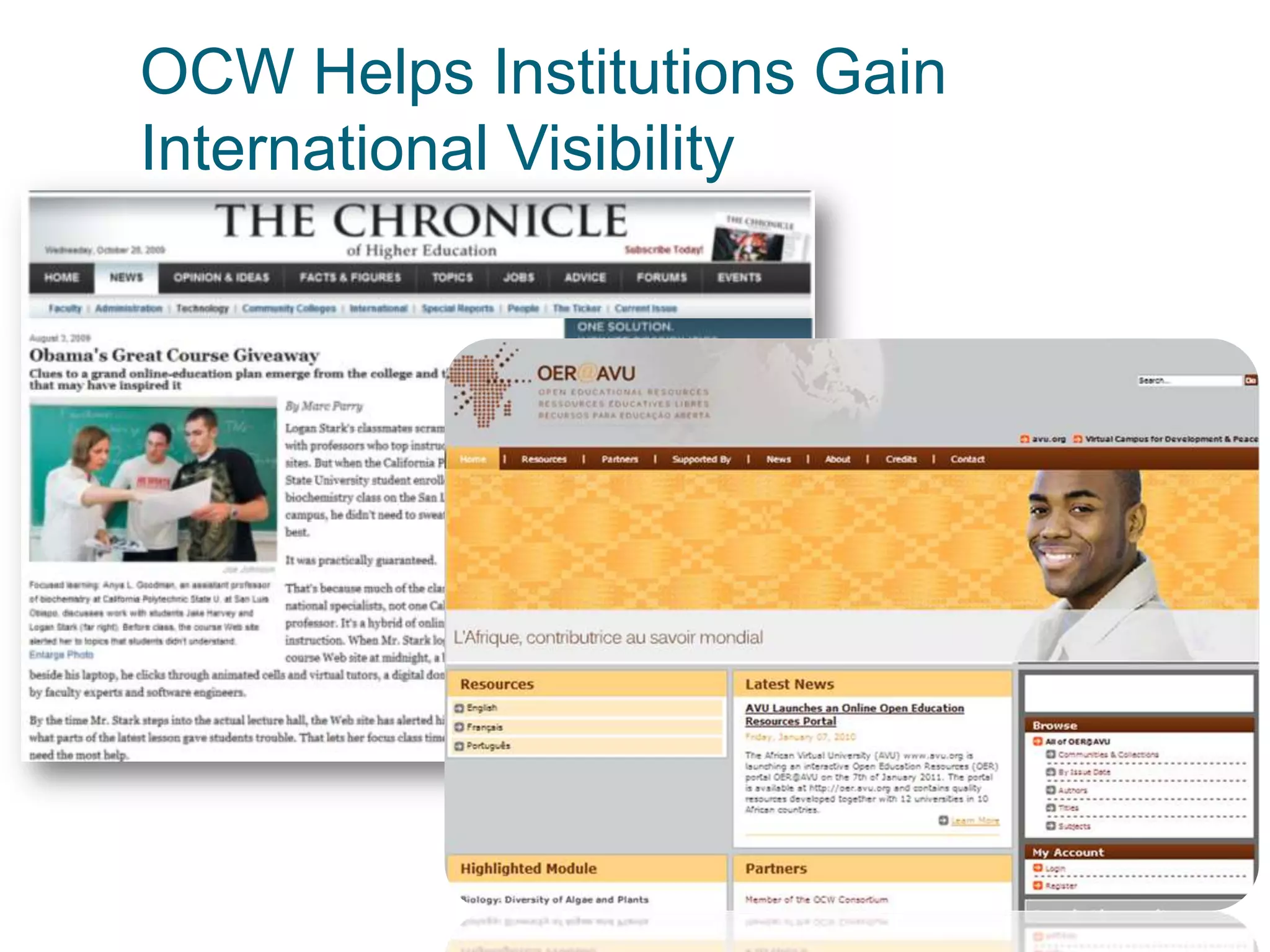 OCW Helps Institutions Gain
International Visibility
 