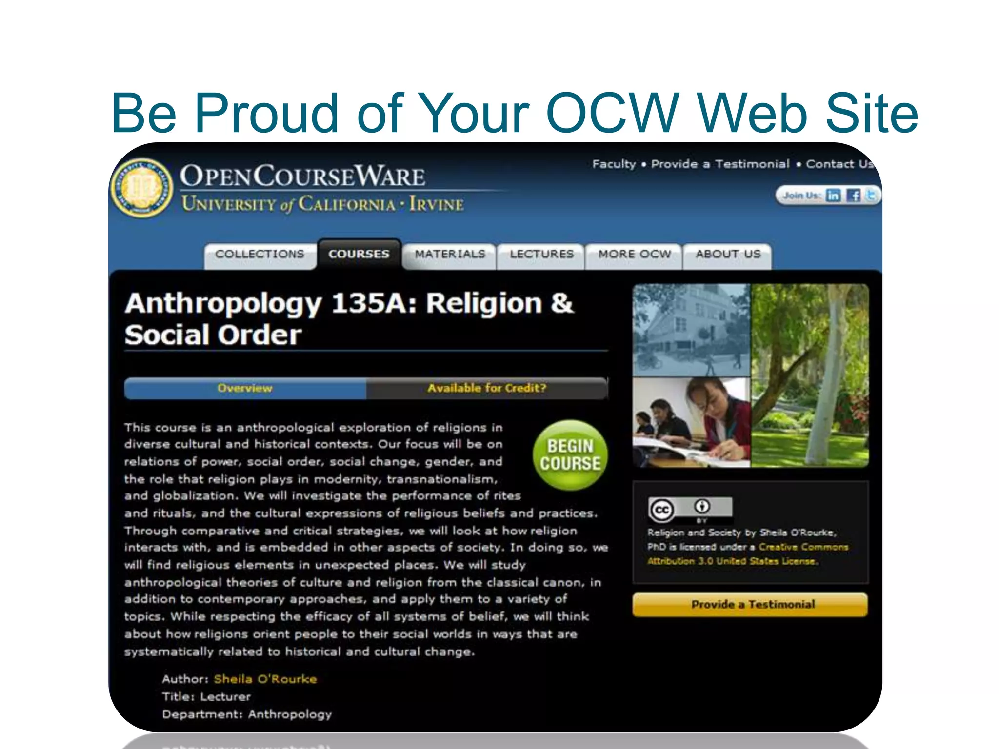 Be Proud of Your OCW Web Site
 