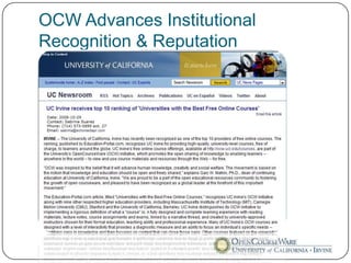 OCW Advances Institutional
Recognition & Reputation
 