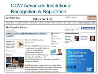 OCW Advances Institutional
Recognition & Reputation
 