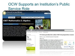 OCW Supports an Institution’s Public
Service Role
 