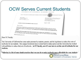 OCW Serves Current Students
 