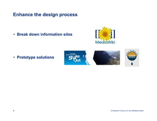 Enhance the design process



• Break down information silos




• Prototype solutions




8                                © Deloitte & Touche LLP and affiliated entities.
 