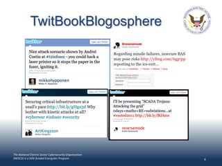 TwitBookBlogosphere




The National Electric Sector Cybersecurity Organization
(NESCO) is a DOE-funded EnergySec Program                 8
 