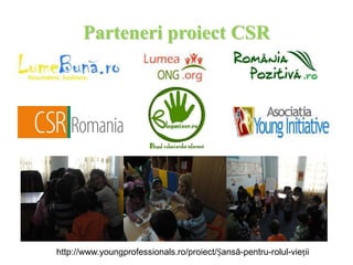 Parteneri proiect CSR




http://www.youngprofessionals.ro/proiect/Șansă-pentru-rolul-vieții
 