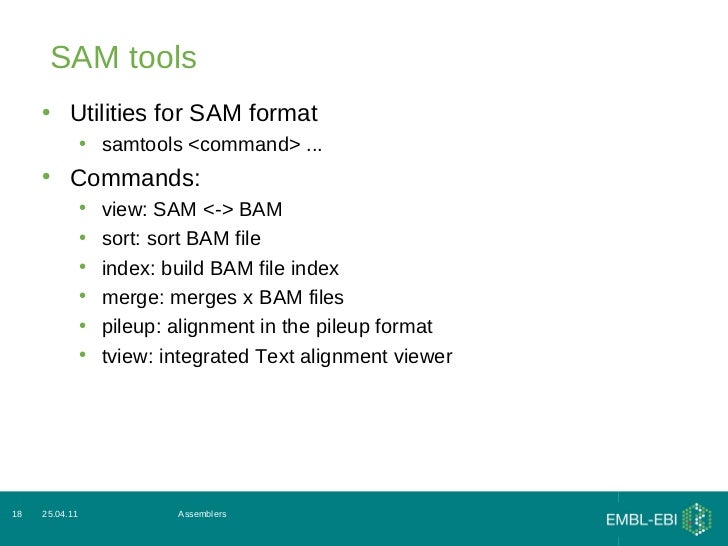 2011 04 26 various assemblers presentation samtools format