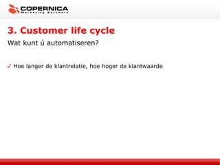 3. Customer life cycle Wat kunt ú automatiseren? Hoe langer de klantrelatie, hoe hoger de klantwaarde 