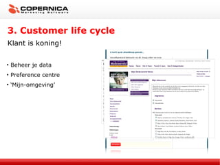 3. Customer life cycle Klant is koning! Beheer je data Preference centre ‘ Mijn-omgeving’ 
