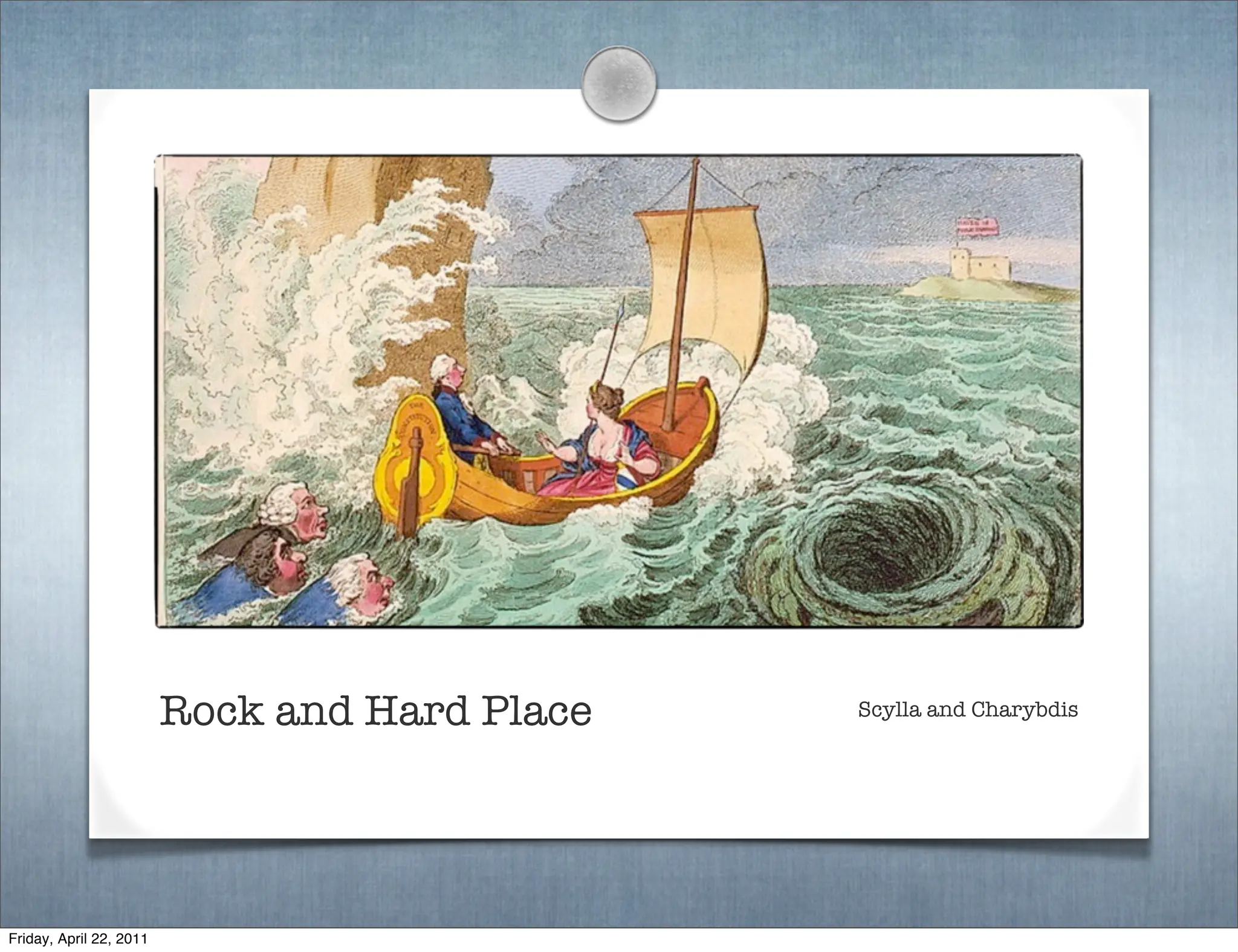 Rock and Hard Place   Scylla and Charybdis




Friday, April 22, 2011
 