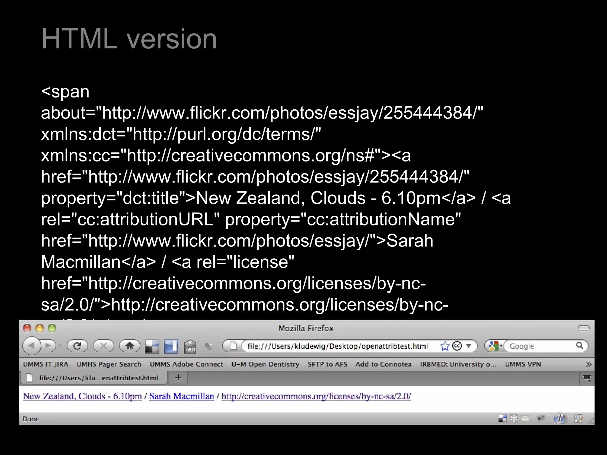 HTML version <span about=&quot;http://www.flickr.com/photos/essjay/255444384/&quot; xmlns:dct=&quot;http://purl.org/dc/terms/&quot; xmlns:cc=&quot;http://creativecommons.org/ns#&quot;><a href=&quot;http://www.flickr.com/photos/essjay/255444384/&quot; property=&quot;dct:title&quot;>New Zealand, Clouds - 6.10pm</a> / <a rel=&quot;cc:attributionURL&quot; property=&quot;cc:attributionName&quot; href=&quot;http://www.flickr.com/photos/essjay/&quot;>Sarah Macmillan</a> / <a rel=&quot;license&quot; href=&quot;http://creativecommons.org/licenses/by-nc-sa/2.0/&quot;>http://creativecommons.org/licenses/by-nc-sa/2.0/</a></span> 