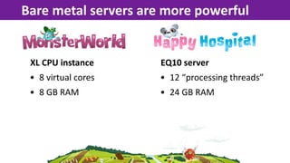 Bare  metal  servers  are  more  powerful


 XL  CPU  instance       EQ10  server
 • 8  virtual  cores     • 12  “processi...