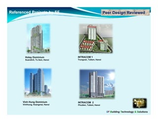 Referenced Projects by SF                                    Peer Design Reviewed




        Hotay Dominium             INTRACOM 1
        Xuandinh, Tu liem, Hanoi   Trungvan, Tuliem, Hanoi




      Vinh Hung Dominium           INTRACOM 2
      Vinhhung, Hoangmai, Hanoi    Phudien, Tuliem, Hanoi


                                                              SF Building Technology & Solutions
 