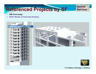 Special
Referenced Projects by SF                              Services
 BIM Technology;
 REVIT Models of Gold Hotel Building




                                       SF Building Technology & Solutions
 