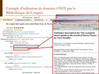 Exemple d’utilisation de données ONIX par la Bibliothèque du Congrès 