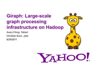 Giraph: Large-scale graph processing infrastructure on Hadoop Avery Ching, Yahoo! Christian Kunz, Jybe  6/29/2011 