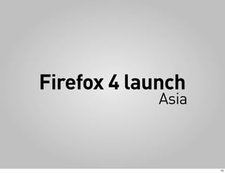 Firefox 4 launch
             Asia



                    13
 