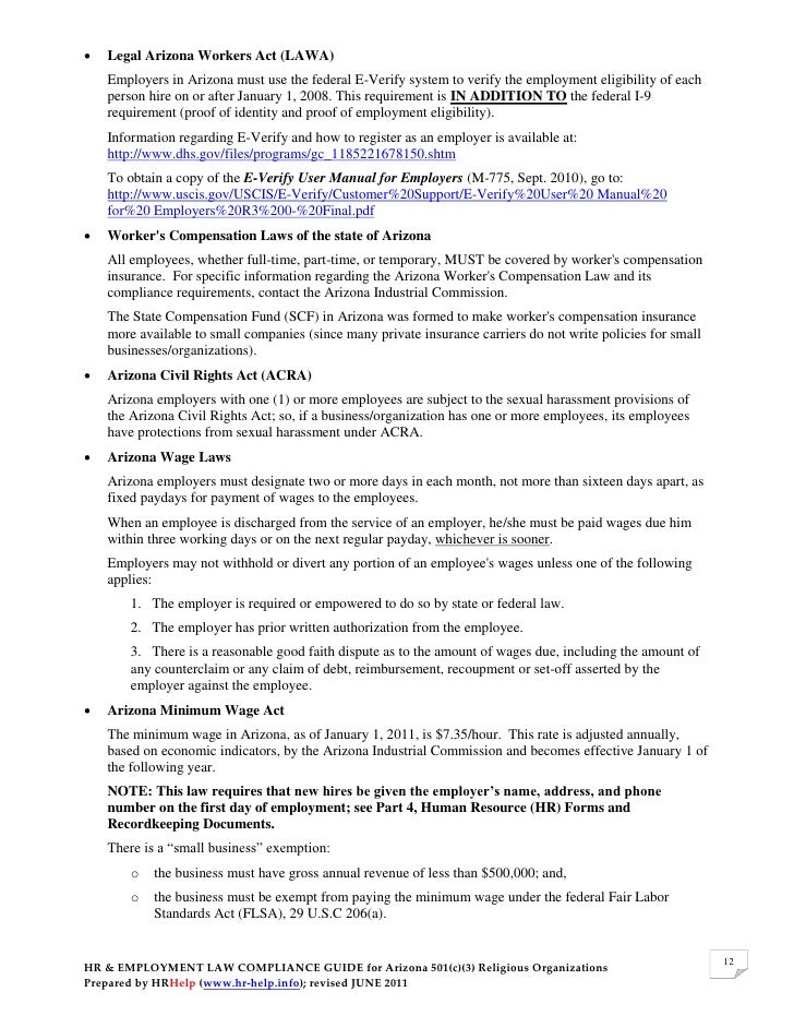 hr employment law compliance guide for az 501 c 3 organizations arizona workers compensation waiver form