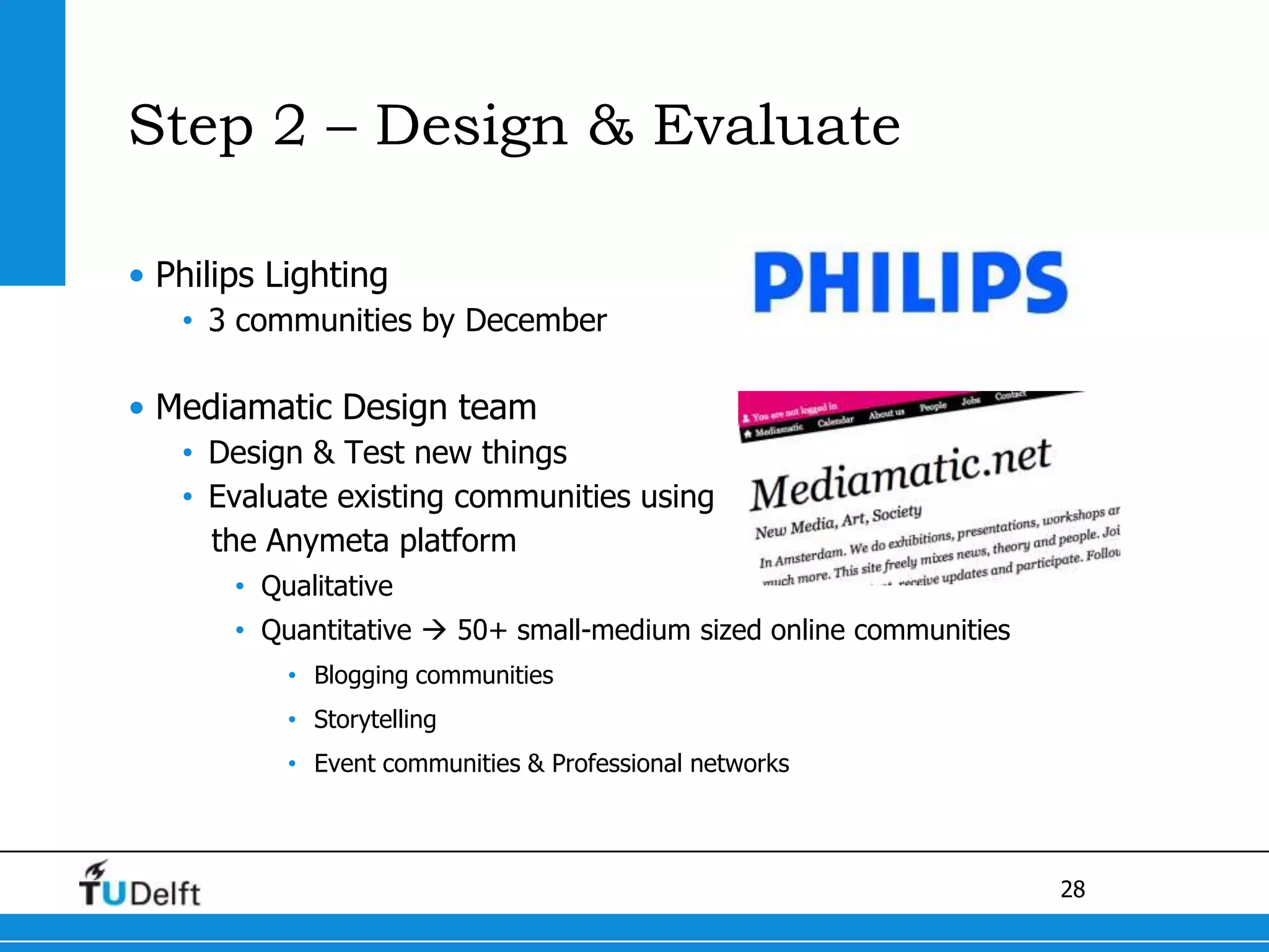 Peer Support CommunityTrying to get funding (50k) for first prototypeContext Blackboard apps & TagsComment & Rating functionalityApplication of reputation modelSource: Teacher or StudentTarget: comment, answerClaims: like, page visit, followReuse of reputationAward, status, social comparison, gaming mechanisms (competition)