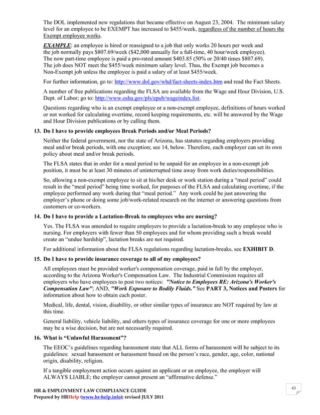 HR & EMPLOYMENT LAW COMPLIANCE GUIDE for Arizona Employers