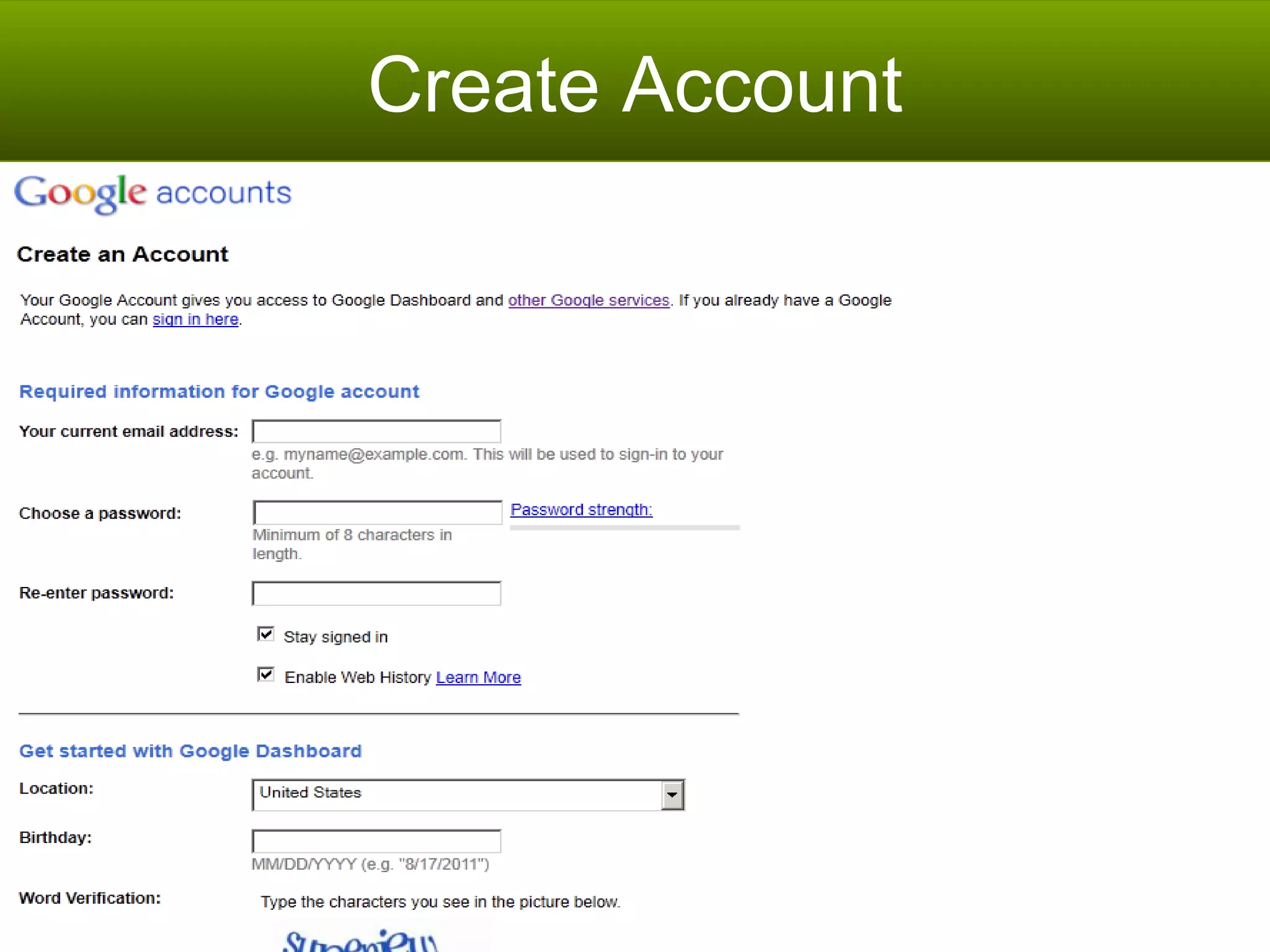 Create Account 