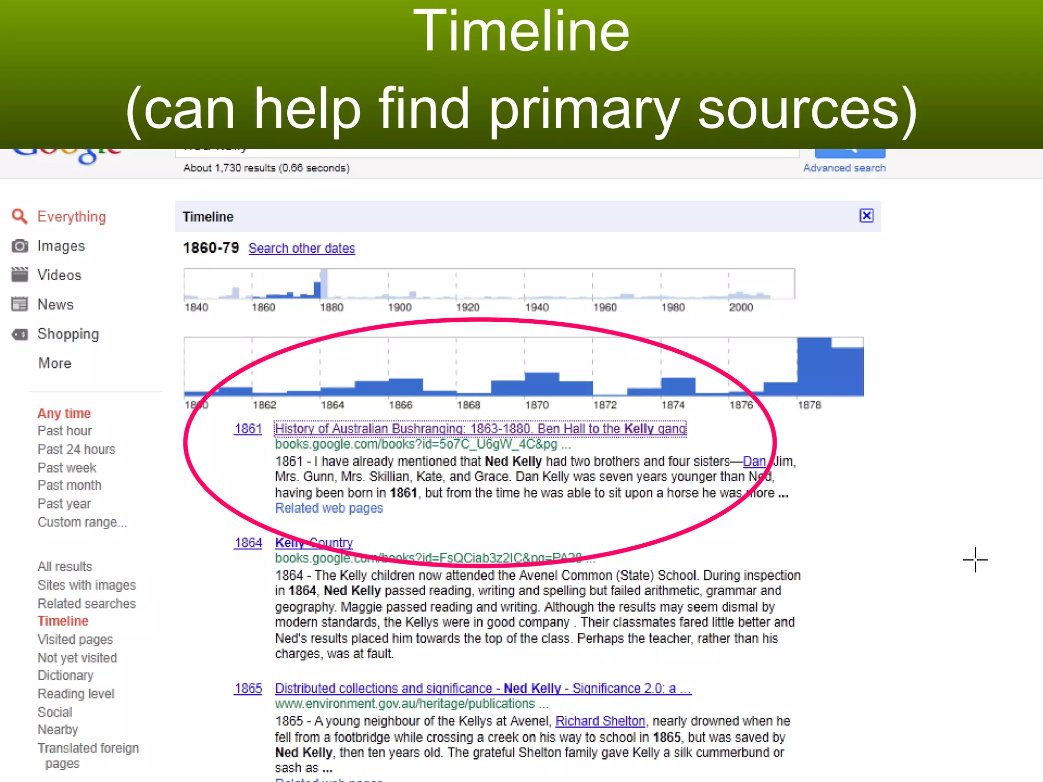 Timeline (can help find primary sources) 