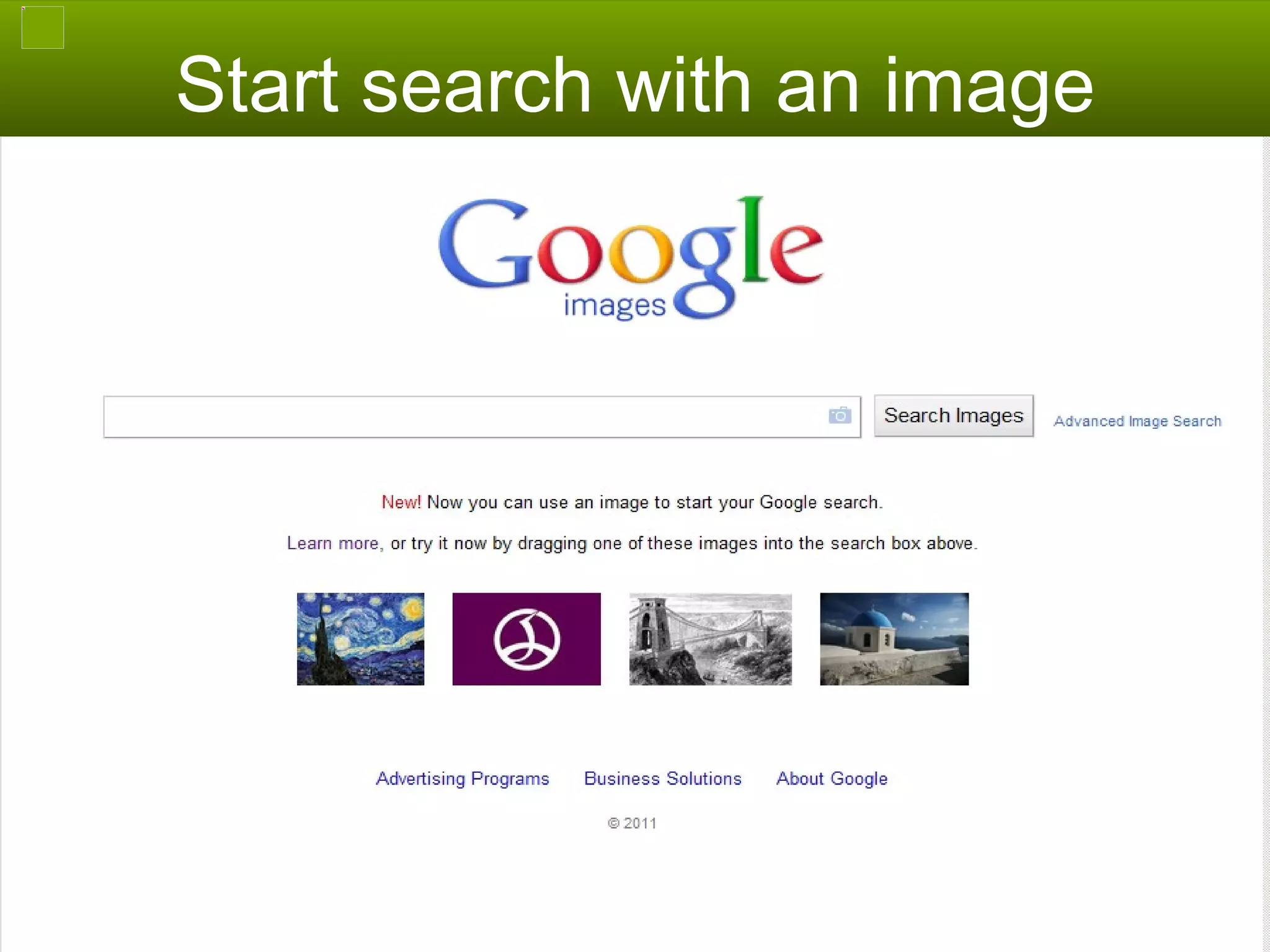 Start search with an image 