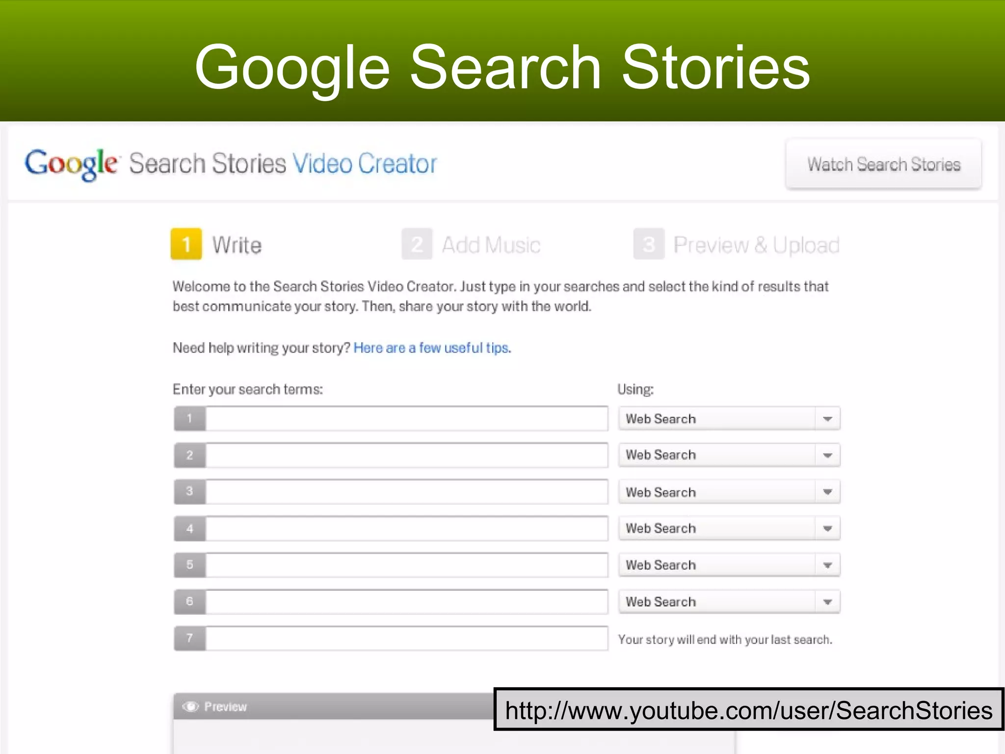 Google Search Stories http://www.youtube.com/user/SearchStories 
