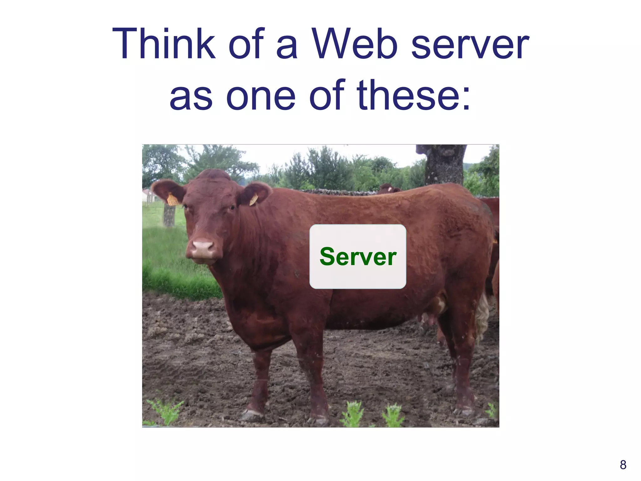 Think of a Web server
as one of these:
8
Server
 